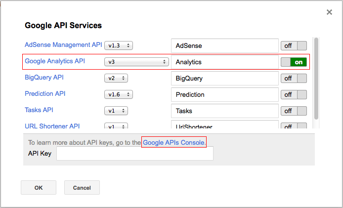 Google API Services auswählen