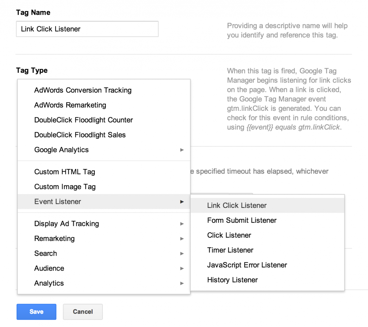 Creating the Link Click Listener Tag.