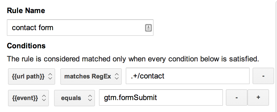 Google Tag Manager contact form rule