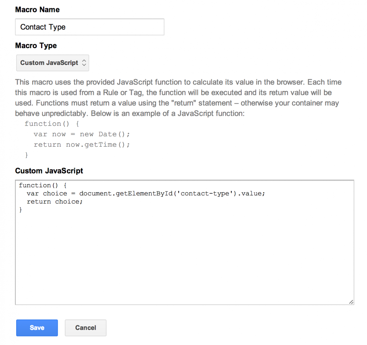 Google Tag Manager contact type macro name