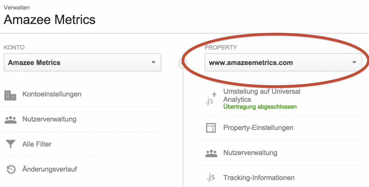 Amazee Metrics Property bei Google Analytics