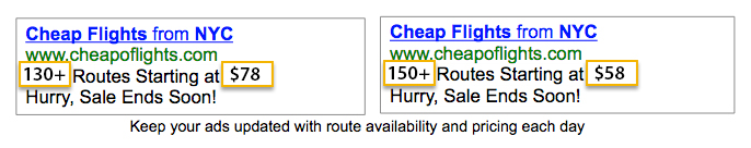 AdWords Ad Customizers: Showing availability and prices