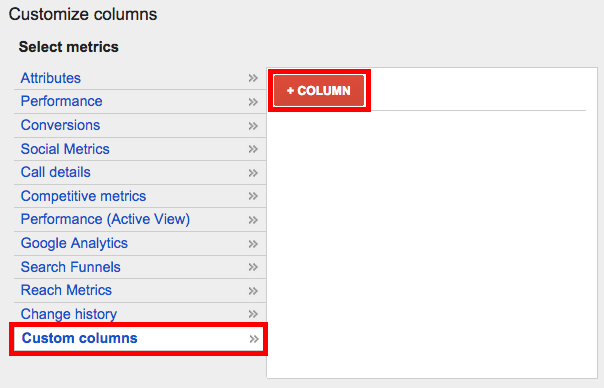 Add a custom column in Google AdWords