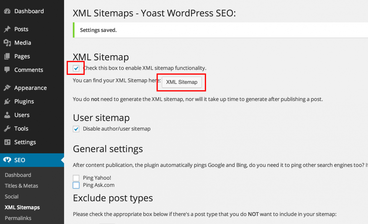 configure xml sitemap in wordpress