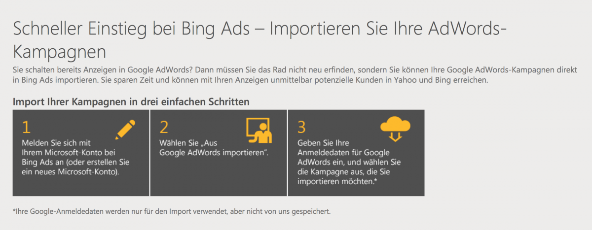 Import der AdWords Anzeigen in Bing Ads