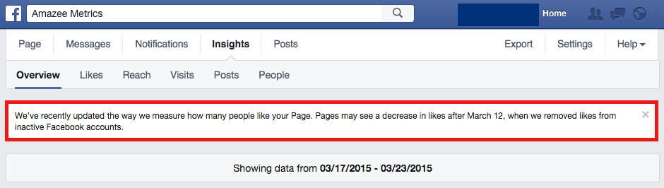 Facebook Insights: Message on the new way how Page likes are measured