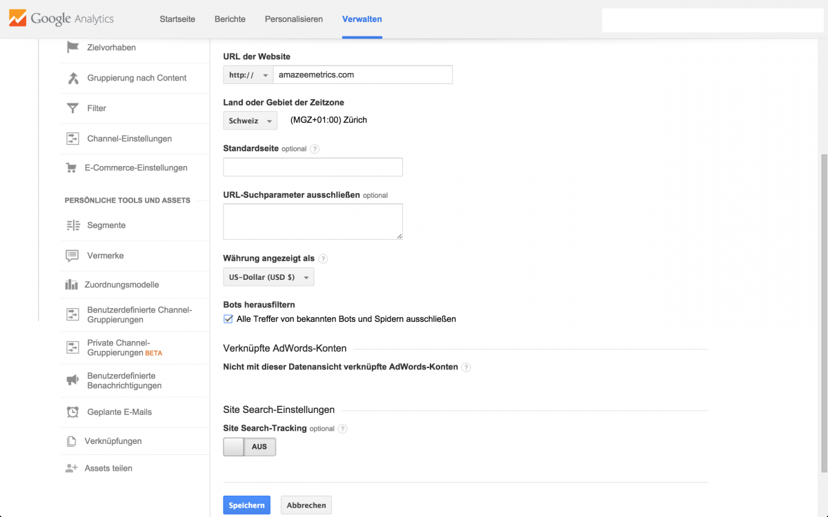 Google Analytics bot filtering option
