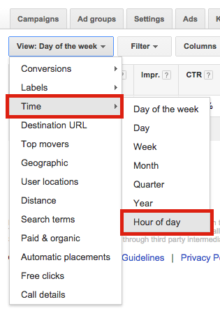 Hour of Day AdWords Dimensions Tab
