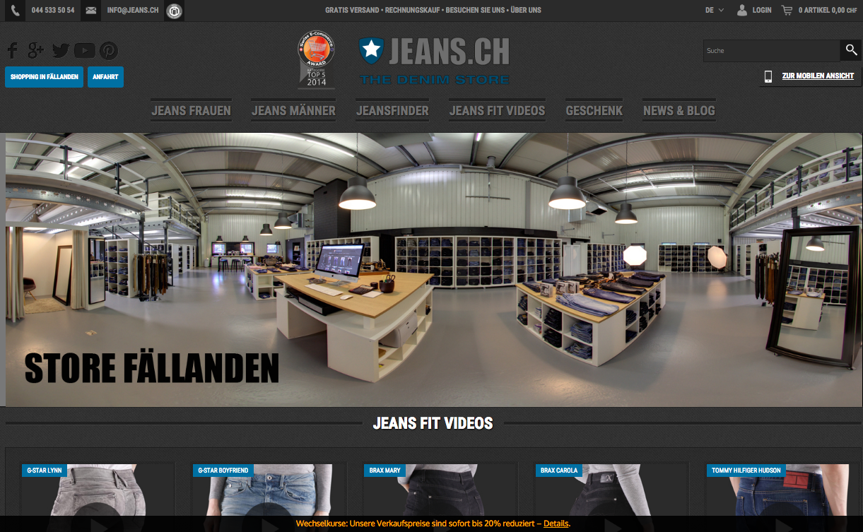 JEANS.CH home page of the website
