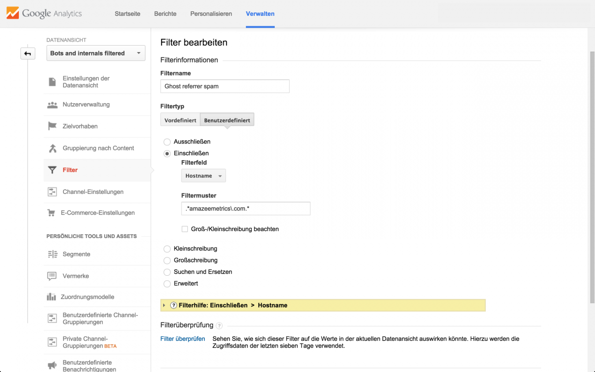 Hostname filter in Google Analytics
