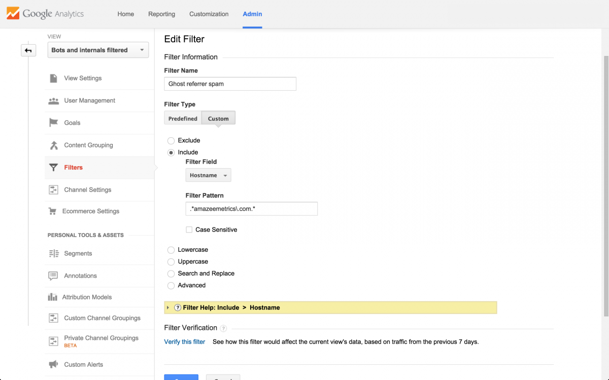 Create a custom hostname filter in Google Analytics Admin