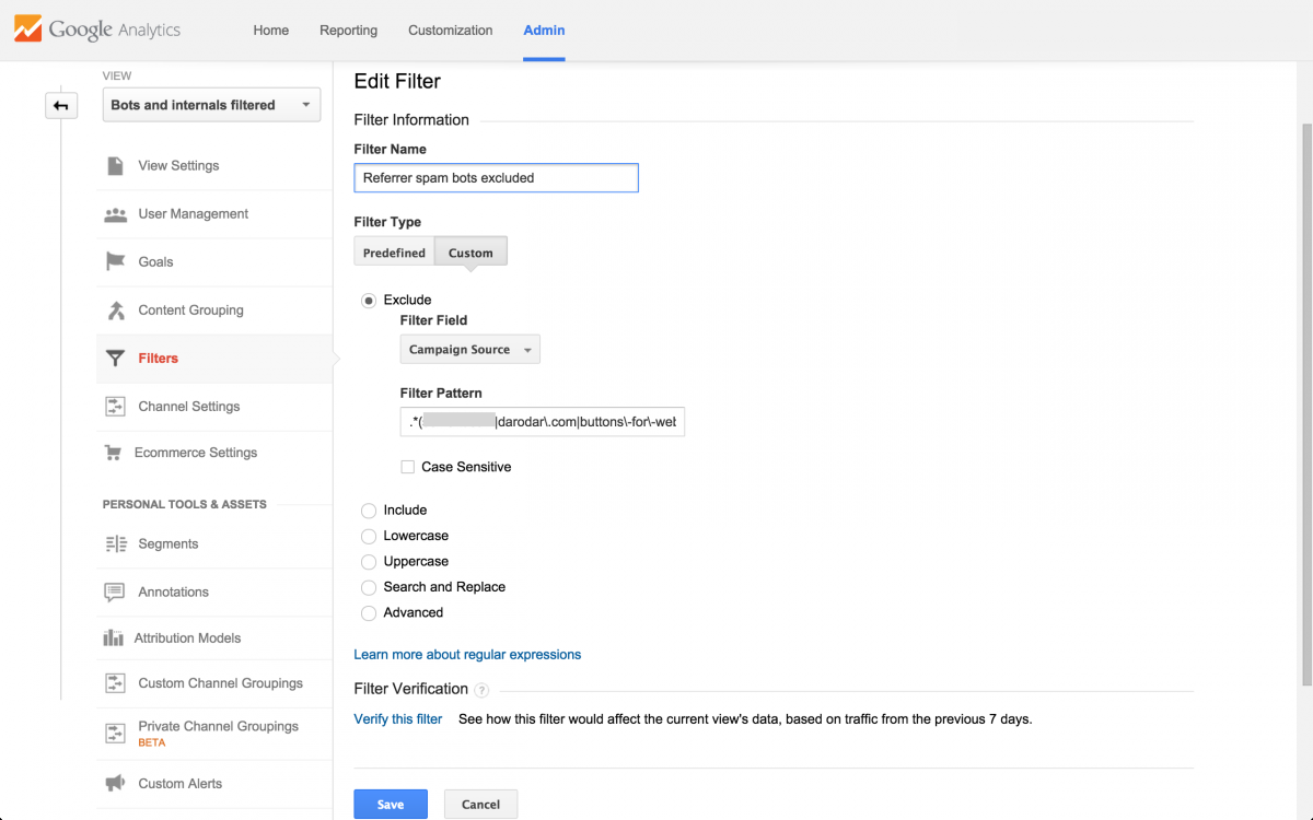 Google Analytics Example Spam Filter