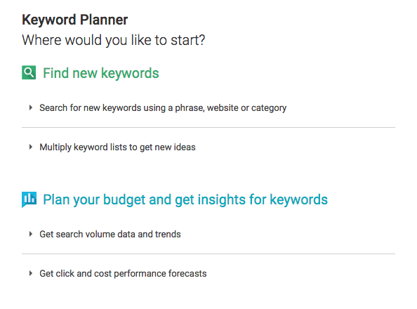 SEM Tools Google AdWords Keyword Planner