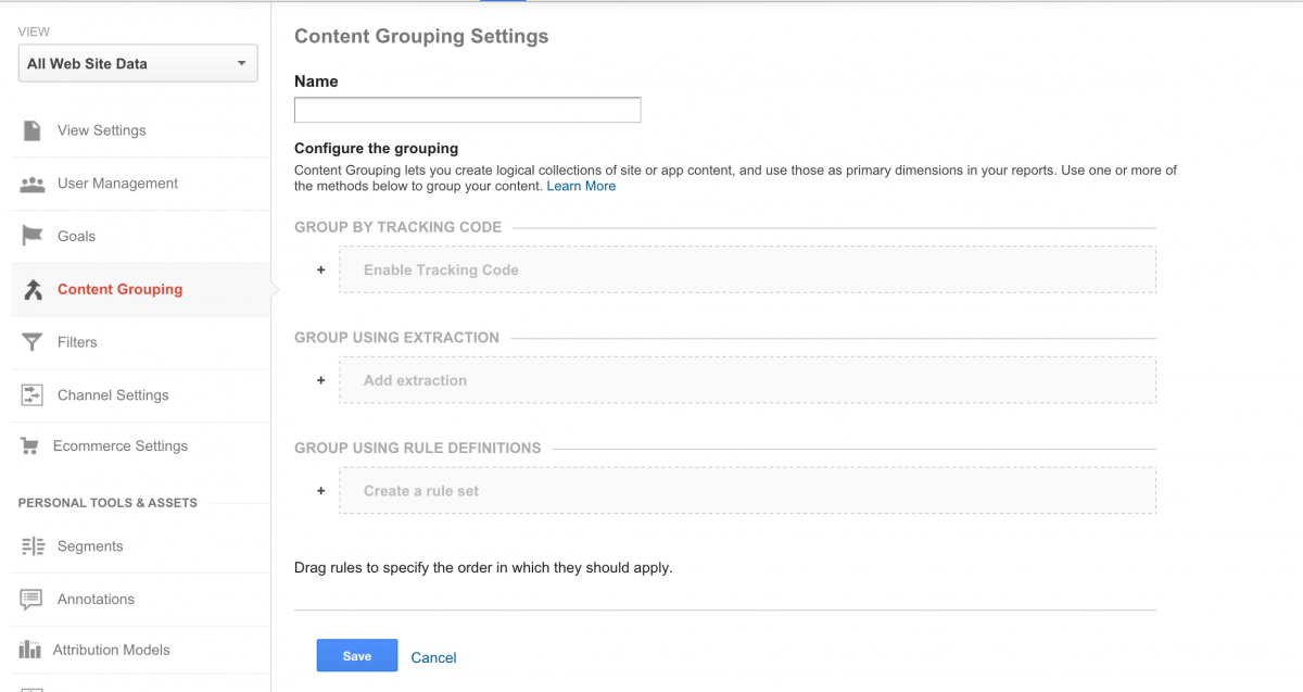 Google Analytics Content Grouping