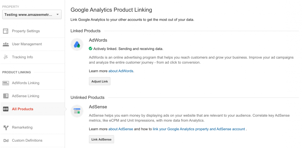 Google Analytics Product Linking