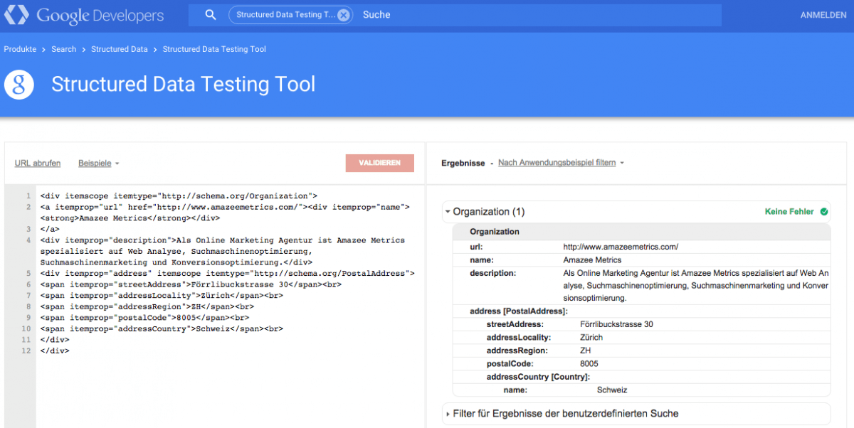 SEO Tool: Structured Data Testing Tool