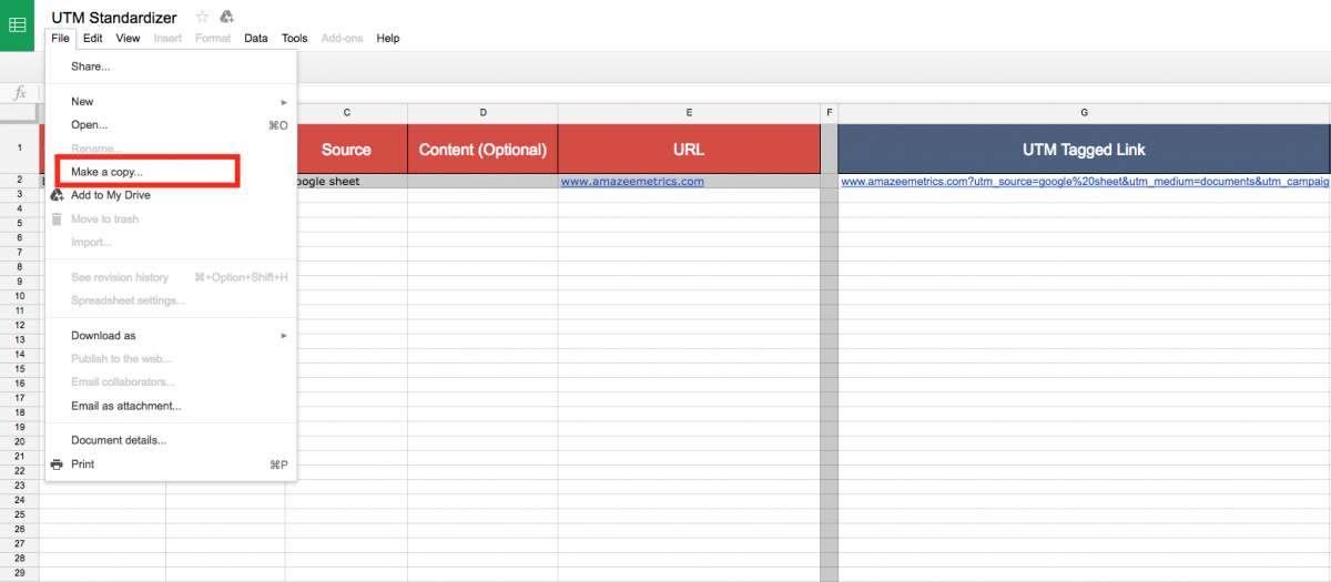 How to copy the Google Sheet