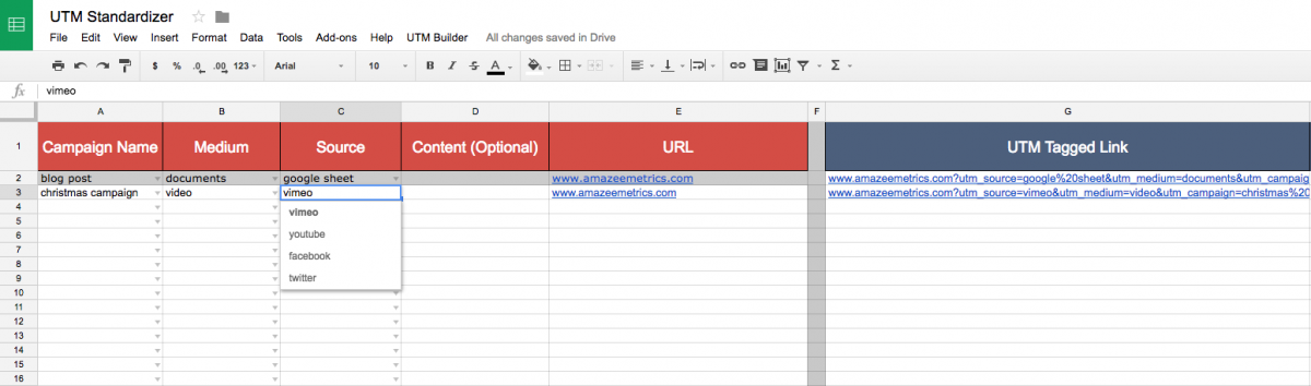How to create a UTM link in the Spreadsheet