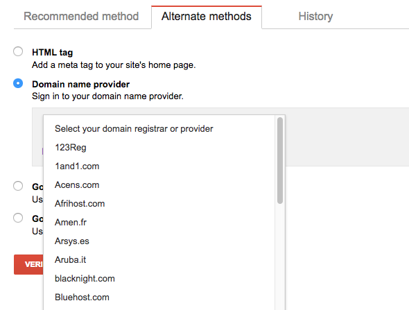 Verify your Google Search Console property through your domain provider