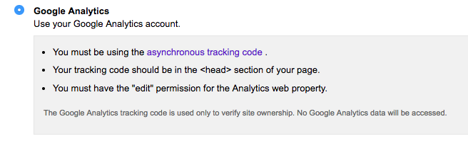 Google Analytics, another way to verify the Search Console.