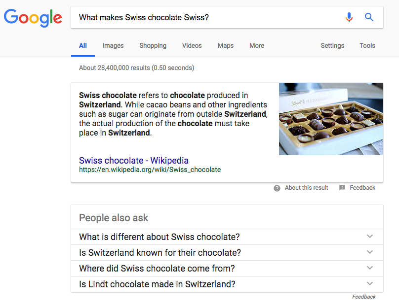 Informational Intent could very well lead to a Featured Snippet being shown in the SERPs.