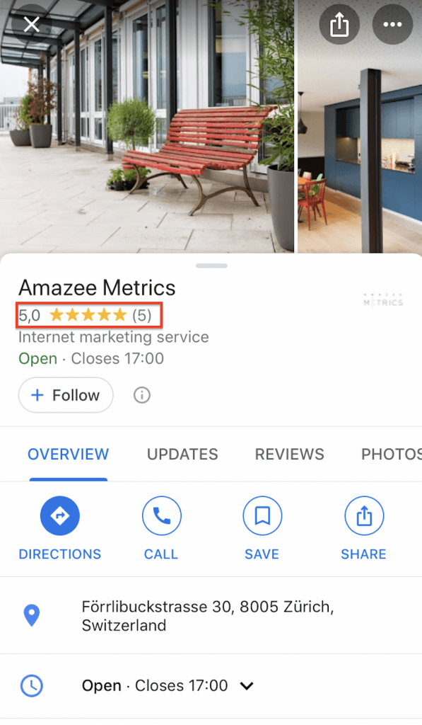 Google My Business entry Amazee Metrics Reviews
