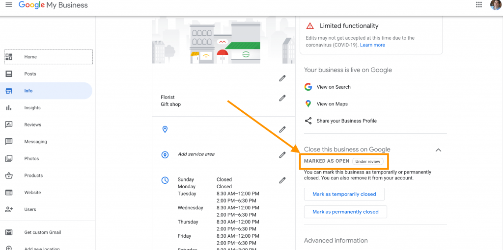 Google My Business Edit Page