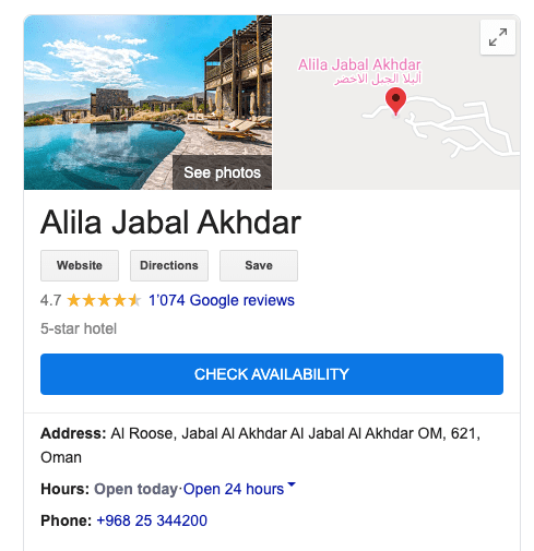 Google Knowledge Graph for a hotel