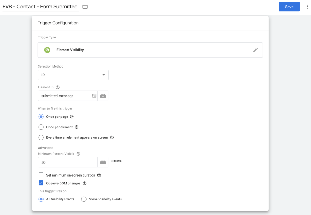 Element Visibility Trigger in Google Tag Manager