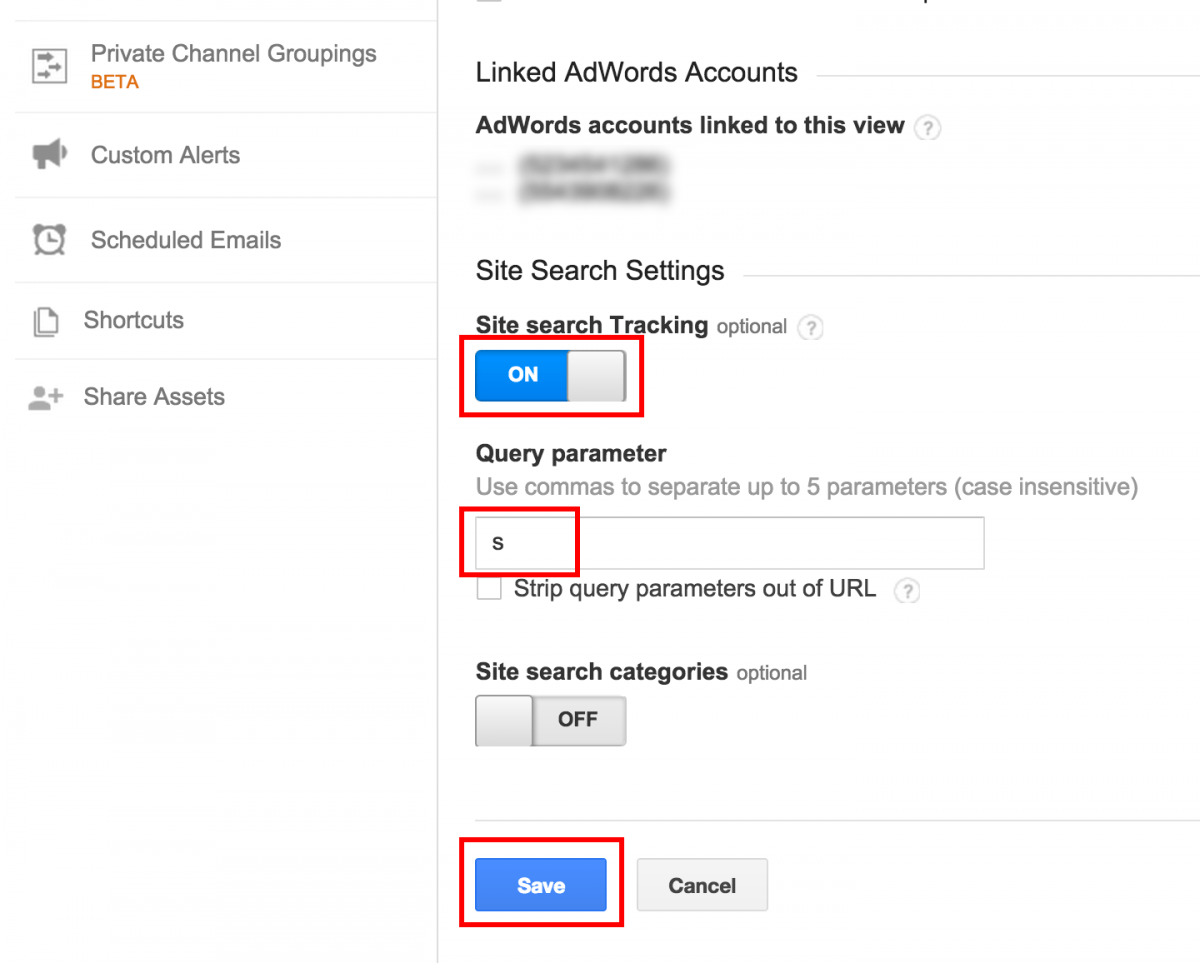 Enable Site Search in Google Analytics