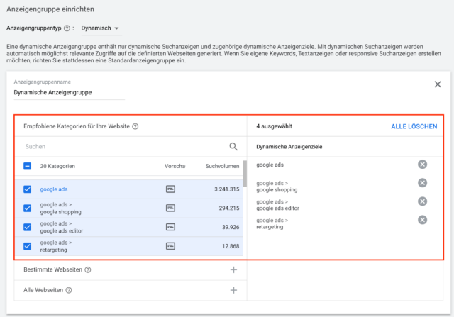 7.1 Google Ads Kategorien auswählen