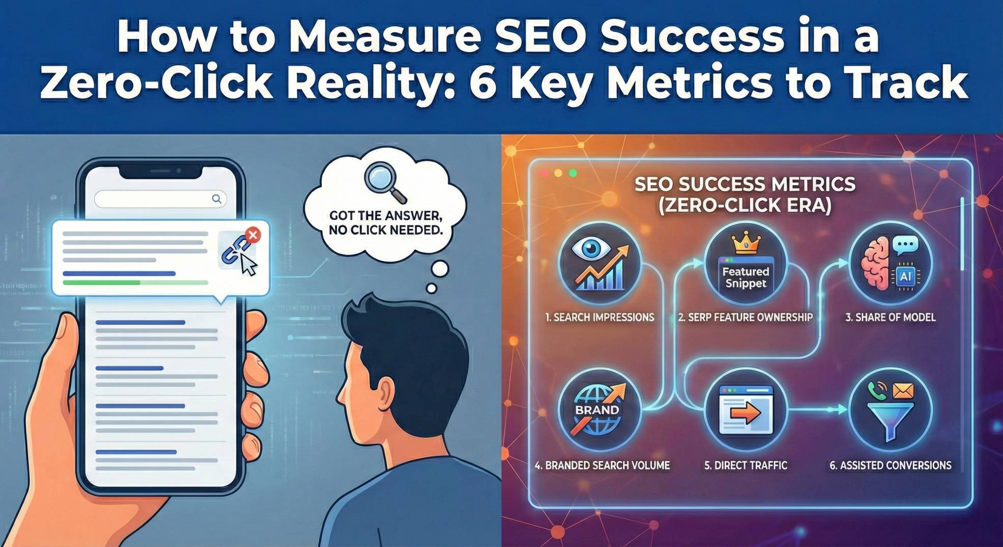 An infographic that highlights the 6 key metrics for SEO in the zero-click era